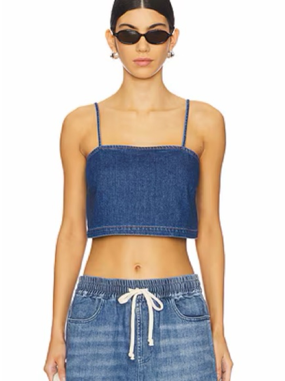 LNA Revolve Camille Blue Crop Top in Soft Denim- Medium